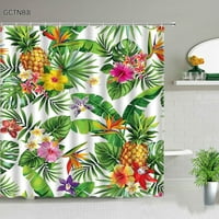 Тропически растения палмови листа душ завеса комплект ананас plumeria a лист печат баня завеса кука кука декор тъкан