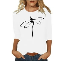 Ризи за дълъг ръкав на Leesechin за жени се занимава с дамски ризи Графичен печат Разхлабена тениска в средна дължина ръкави Блуза