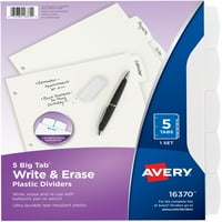 Avery Write & Erase Plastic Divider, White, Big Tab, 5-Tab