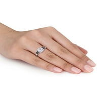 Карат Т. Г. в. моасанит и карат Т. в. черен диамант 10к Бяло Злато 3-каменен годежен пръстен