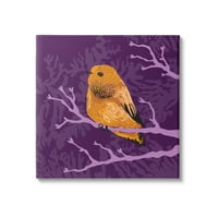 Ступел индустрии смели оранжеви птици, седящи лилави клони пластове Ботаника галерия графично изкуство увити платно печат стена изкуство, дизайн от Вербрюге аква?