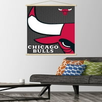 Чикаго Булс - лого плакат за стена с дървена магнитна рамка, 22.375 34