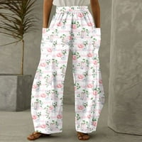Жени лято с памучно бельо с високо талийско спално бельо панталони широк крак дълъг панталон панталони с джоб ekousn