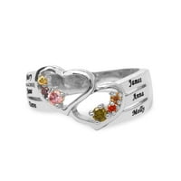 Персонализиран семеен пръстен с двойно сърце с до си рождени камъни