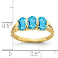 Първично злато карат жълто злато 6x овално син топаз пръстен