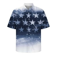 Мъжки ризи за Деня на независимостта Случайно модно отхвърляне на яка Хавайски печат с джобове Кардиган Топс Блуза Бутон за късо