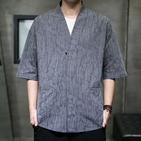 B91XZ работни ризи за мъже ретро яка памук с къси ръкави тениска мъж Мен