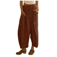 Mlqidk плюс размер широки ленени панталони за жени за жени с висока талия летен плаж ежедневни разхлабени памучни панталони джобове,