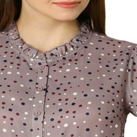 Уникални Изгодни Дамски Точки Печат Разрохкване Къс Ръкав Бутон Блуза Риза
