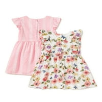 Чудо нация бебе и малко дете момичета разрошени и размазани тъкани модни рокли, 2-пакет, размери 12м-5т