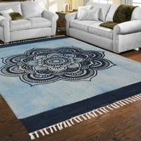 Касавани индийски ръчно изработен килим за килим, син Ft
