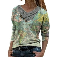 Жени върхове с дълъг ръкав каул врата Световна карта тениска тениска ежедневни пуловери на туники дами есенни облечени върхове