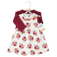 Хъдсън бебе малко момиче памучна рокля и жилетка комплект, Есенна роза, 12 месеца