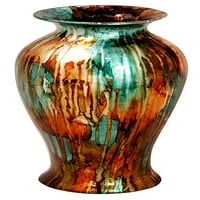 21 Фолирана и лакирана керамична ваза - керамика, лакирана в тюркоаз, мед и бронз