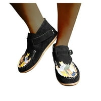 Cathalem Boots for Women Size Cartoon Button отпечатани ботуши женски комфорт котка плосък глезен Кожен кожен женски ботуши размер