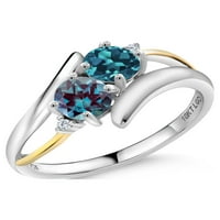 Gem Stone King 1. CT London Blue Topaz Purplish създаде александрит сребро и 10K жълто златен пръстен
