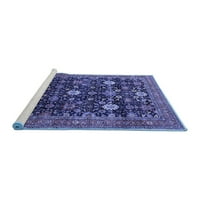 Ahgly Company Machine Pashable Indoor Round Oriental Blue Industrial Area Rugs, 8 'кръг