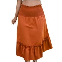 REWENTI жени плюс размер с висока талия, издълбан от твърд цвят течаща половина пола пола оранжева 8