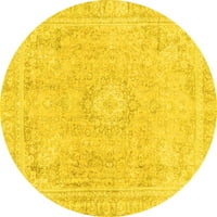 Ahgly Company Machine Pashable Indoor Round Abstract Yellow Modern Area Cugs, 8 'Round