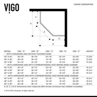 Vigo VG606236WS Piedmont 76-3 4 High 36 широк 36-1 4 Дълбоко шарнирно без рамка душ