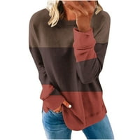 Зимни върхове с дълъг ръкав за жени O-O-Neck Striped Printed Pullover Loose-Fit Casual Sweatshirt