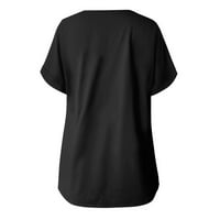 Tking fashion дамски летен ден на независимостта с къс ръкав Henley Print Tops Небрежен бутон Тениска Black L