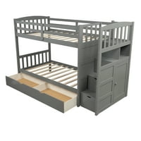 Аукфа Двойна над пълно двуетажно легло, сиво конвертируемо долно легло със стълбище за съхранение, рафтове, стълба, предпазна