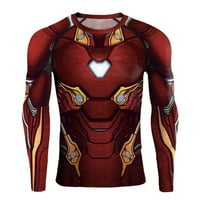 Мъжки Marvel Iron Man Tight тениска с дълъг ръкав тънък прилепване на о-не-деколт спортен фитнес отгоре