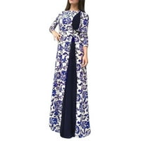 Рокля за жени, жени Дубай Арабски флорален принт Дълга рокля мюсюлманска рокля Ислямска дълга рокля Синя 2XL