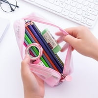 Прозрачен калъф за молив kawaii сладка мрежеста торбичка проста естетическа чанта Организатор офис Училище за момичета стационарни