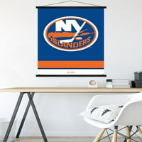 New York Islanders - Плакат за стена с лого с дървена магнитна рамка, 22.375 34