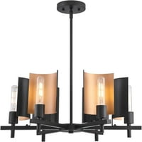 Sirino Six-Light Indoor полилей, Matte Black Finise с метални бронзови акценти, два тона