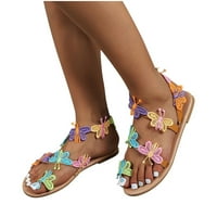 Сандали за жени Aoujea Holiday Savings Нови пръсти Цвят плоски обувки Женски чехли леки пеперуди женски сандали многоцветни 6.