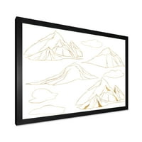 Минималистичен Златен линеен набор от облаци и планини модерен арт принт